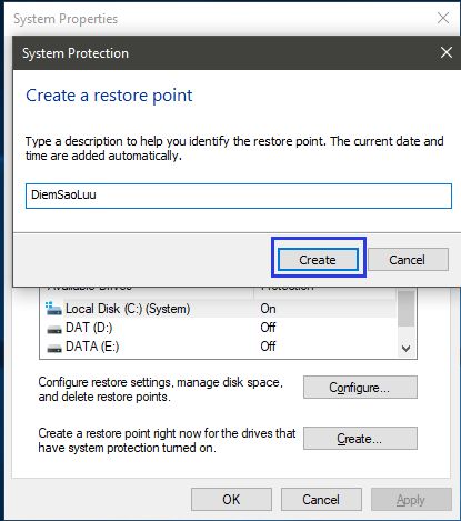 Hướng dẫn tạo, sử dụng, xóa điểm khôi phục (Restore Point) Windows 10