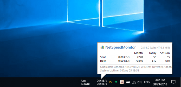 Hiển thị tốc độ mạng trên Windows 10 với NetSpeedMonitor