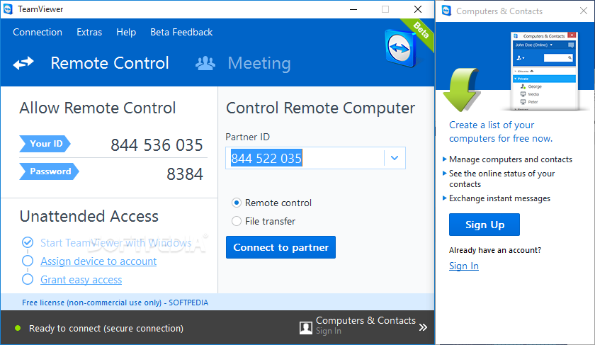 Màn hình nhập ID và Password trên TeamViewer