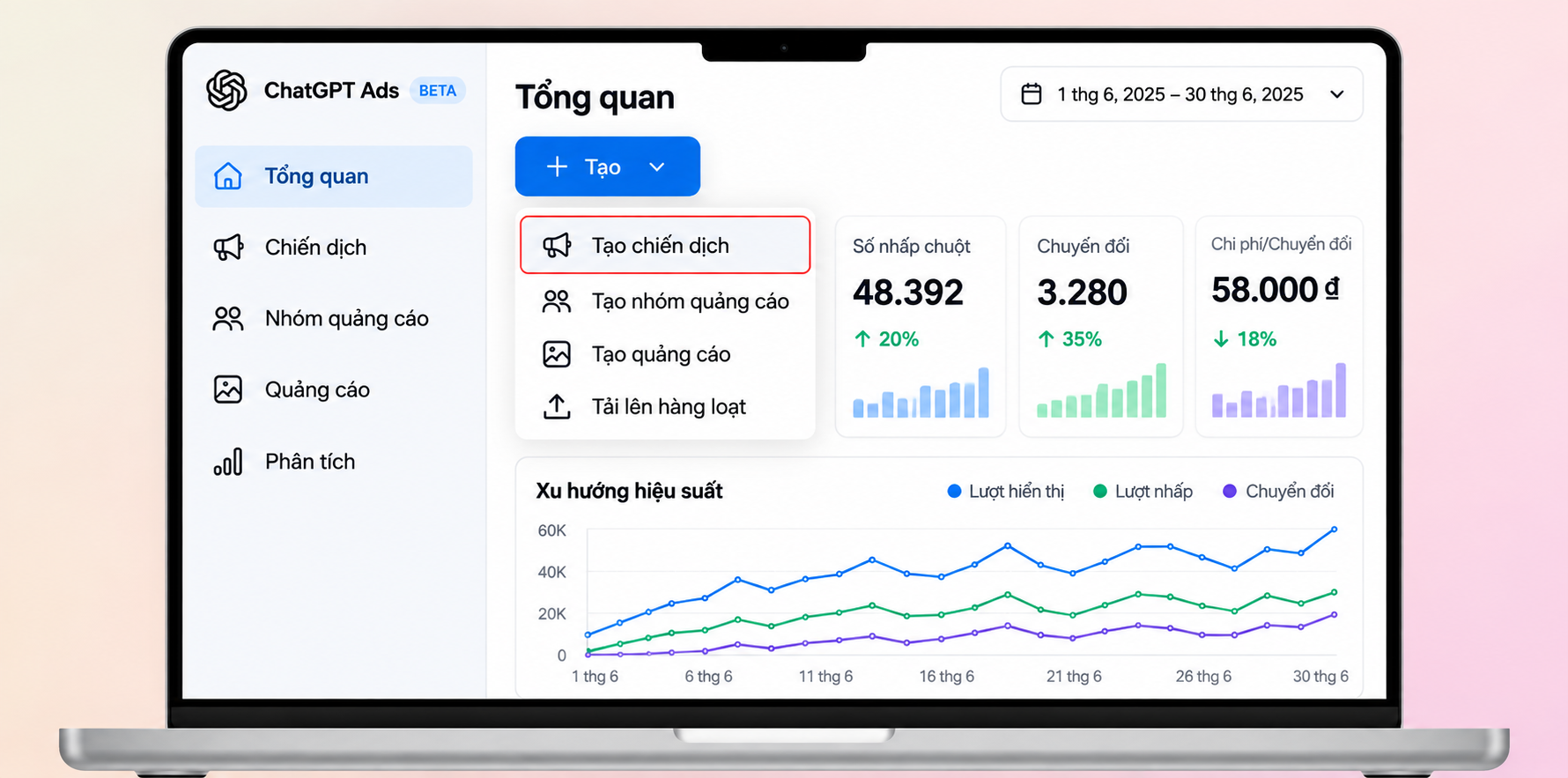 Bấm “Tạo” để lập chiến dịch