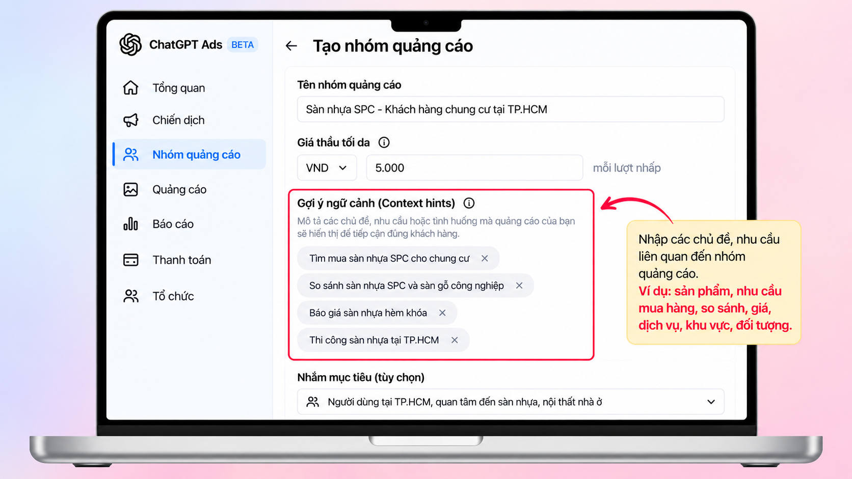 Tạo nhóm quảng cáo theo sản phẩm hoặc nhu cầu